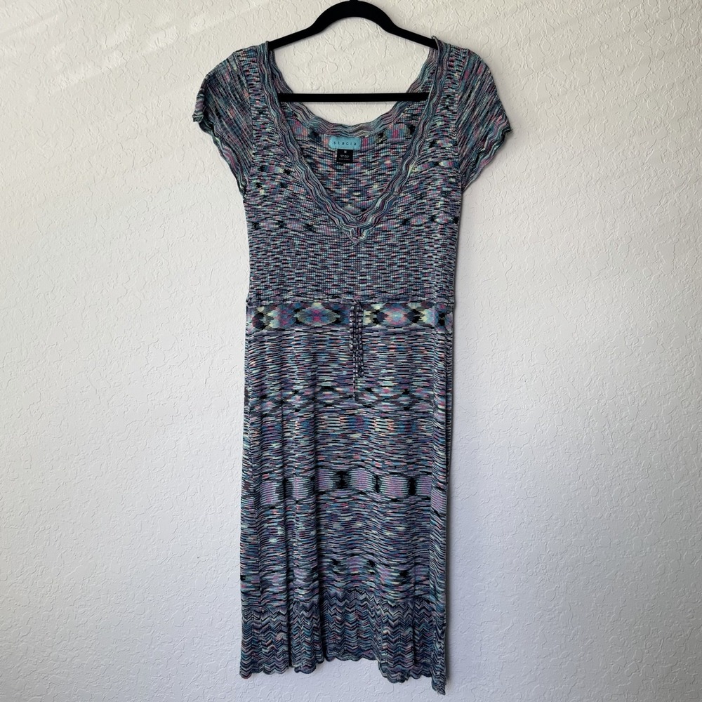 Anthropologie Stacia Y2K Knit Sweater Dress Medium Multicolor Babydoll V Neck